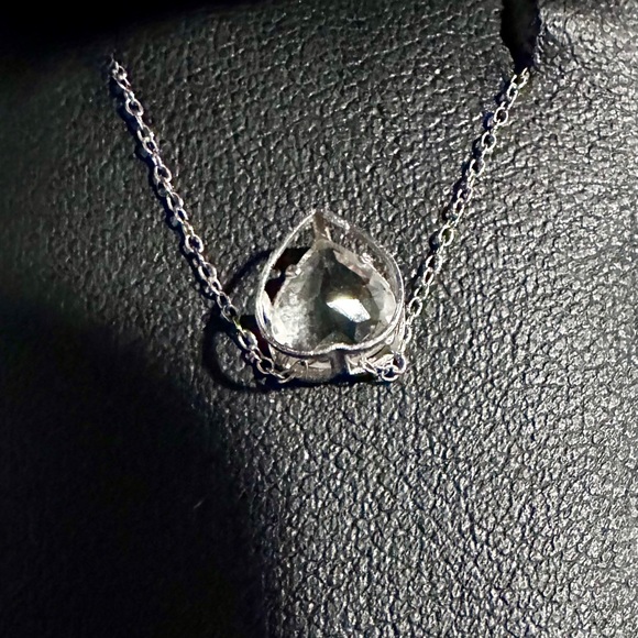 14k solid white gold & genuine white solitaire sapphire pendant . 85 ct. - Picture 10 of 10